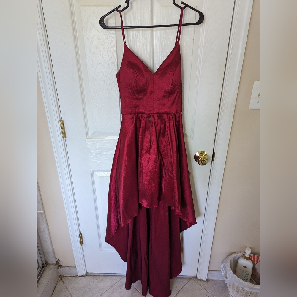 Women's High-Low Red dress, V neck